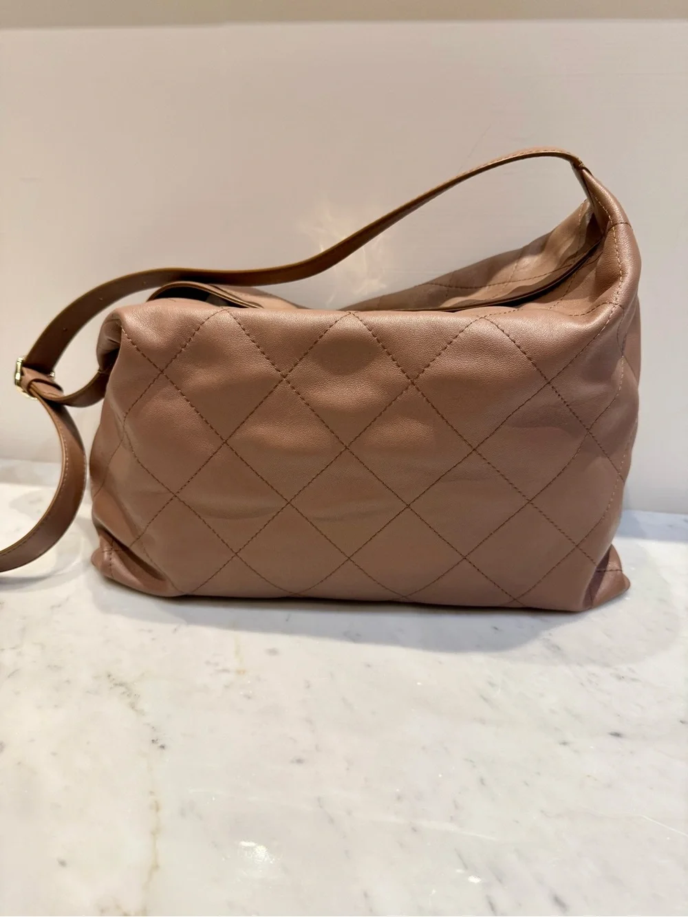 CHANEL Quilted Lambskin Shoulder Bag in Taupe
